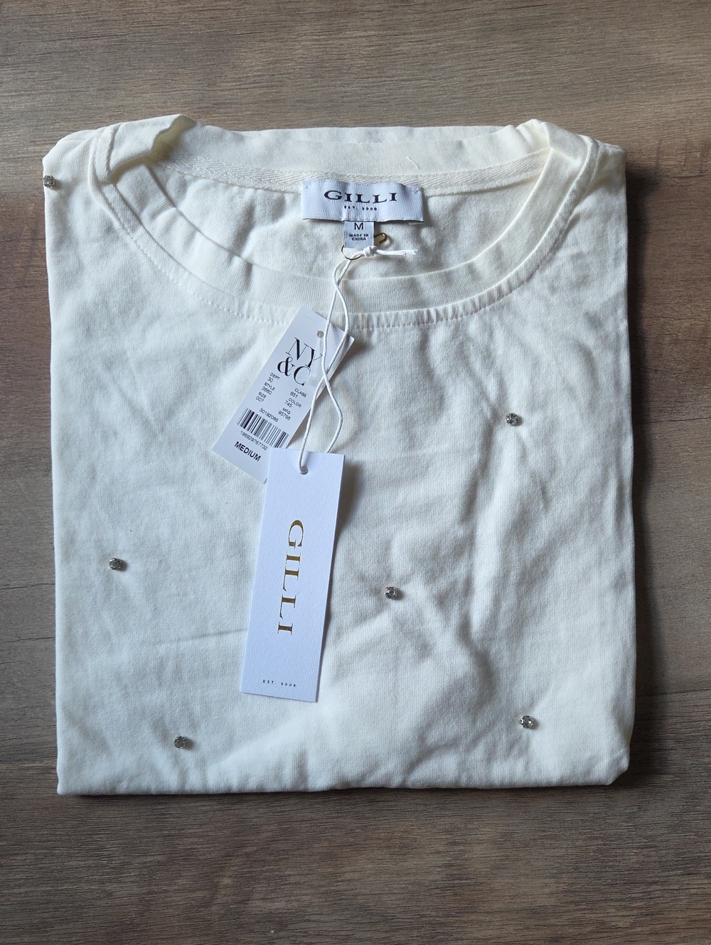 Gilli White Cap Sleeve Crewneck Tee With Rhinestones - Medium